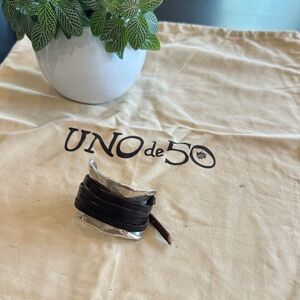 UNO de 50 Silver and Brown Leather Bracelet